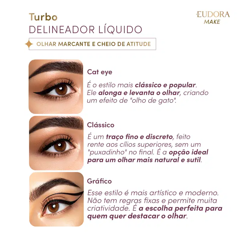 Delineador Líquido Para Olhos Preto Essencial Eudora Make 2,5ml