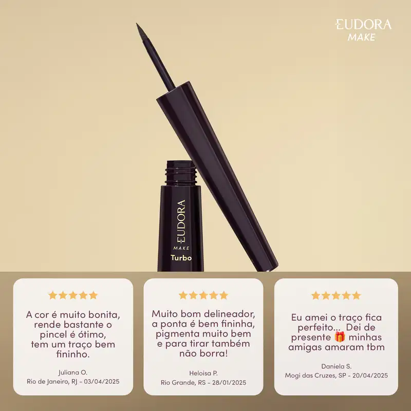 Delineador Líquido Para Olhos Preto Essencial Eudora Make 2,5ml