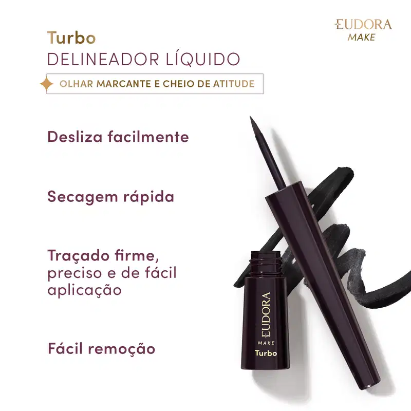 Delineador Líquido Para Olhos Preto Essencial Eudora Make 2,5ml