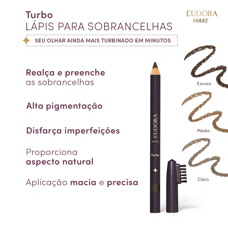Lápis para Sobrancelhas Marrom Claro Turbo Eudora Make 1,1g