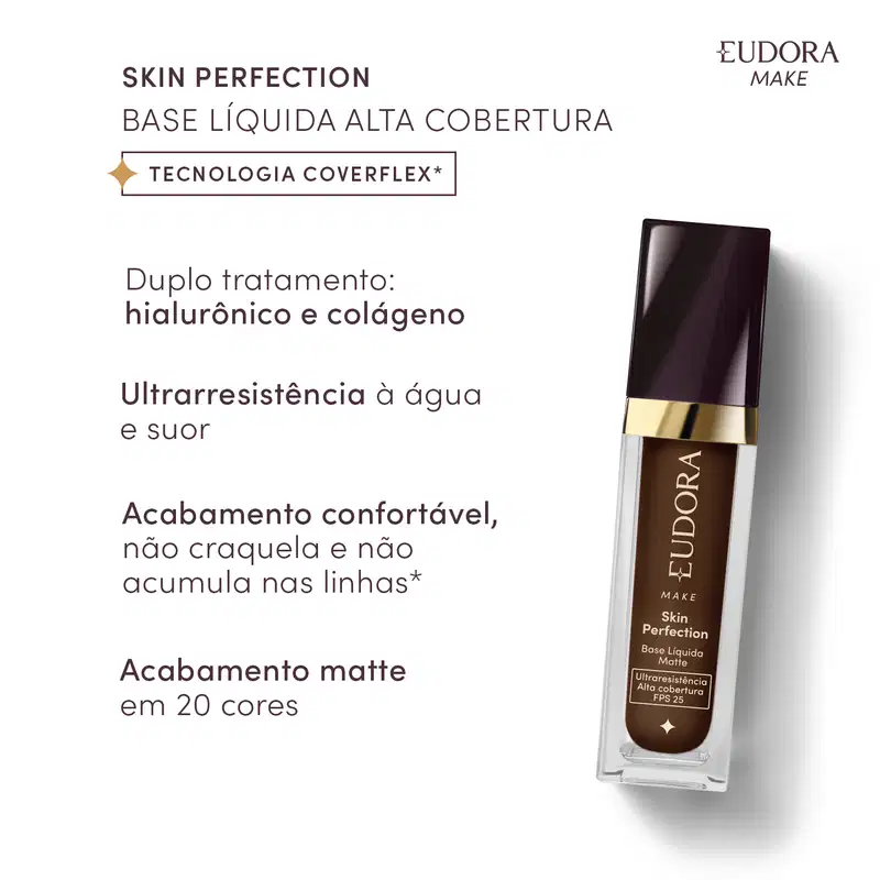 Base Líquida Matte Eudora Make Skin Perfection Cor 250Q 30ml