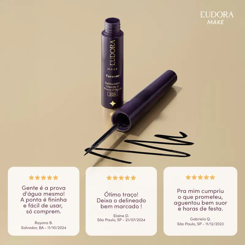 Delineador Líquido Preto à prova d'água Forever Eudora Make 3ml