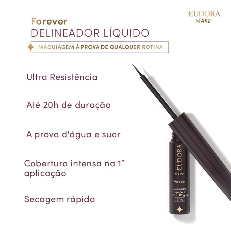 Delineador Líquido Preto à prova d'água Forever Eudora Make 3ml