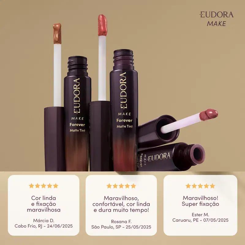 Batom Líquido Vermelho Radiante Eudora Make Forever Matte Tint 4ml