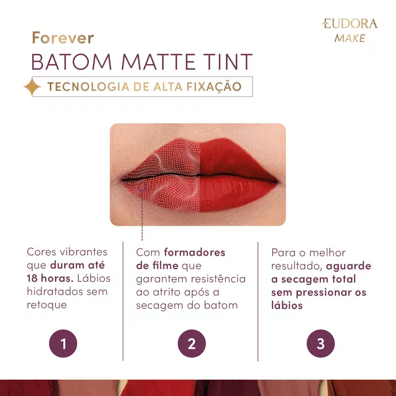 Batom Líquido Bordô Intenso  Eudora Make Forever Matte Tint 4ml