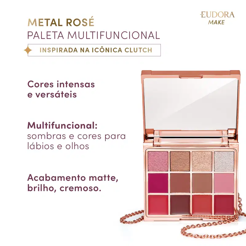 Paleta Multifuncional Clutch Metals Rosé Eudora Make 10g
