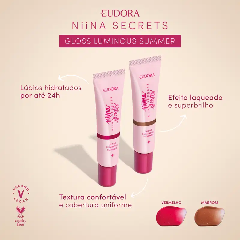 Eudora Niina Secrets Luminous Summer Vermelho - Gloss Labial 12g
