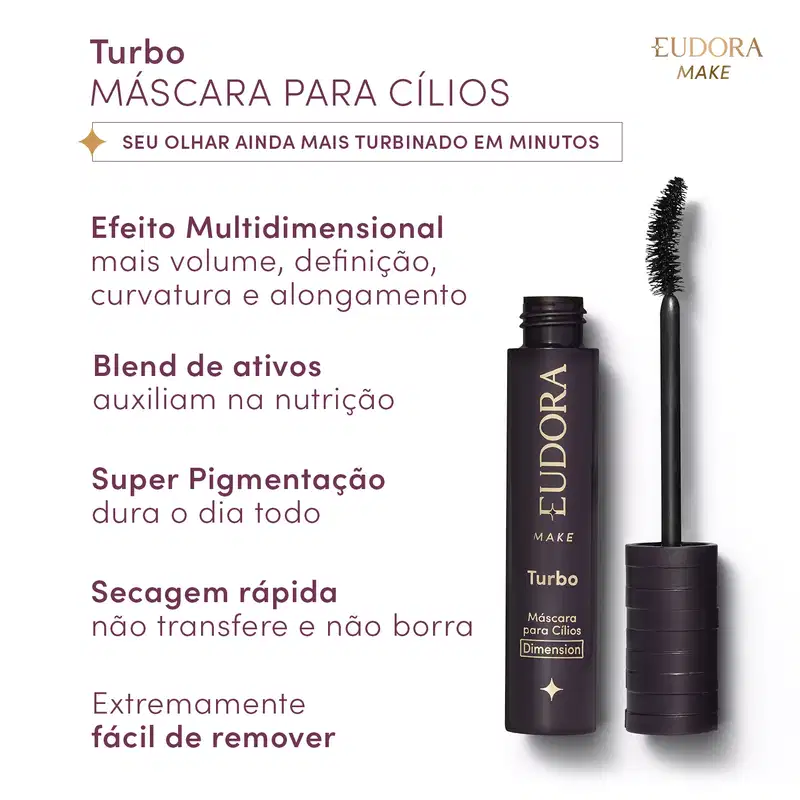 Máscara de Cílios Turbo Dimension Eudora Make 10g