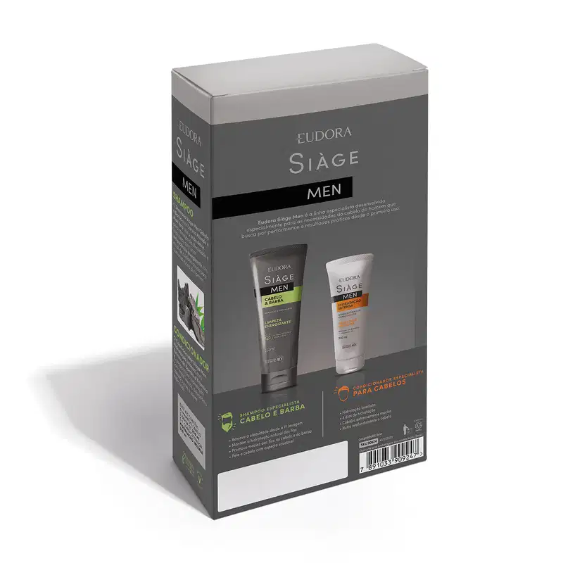 Kit Siàge Men: Shampoo Cabelo e Barba 250ml + Condicionador Hidratação Intensa 200ml