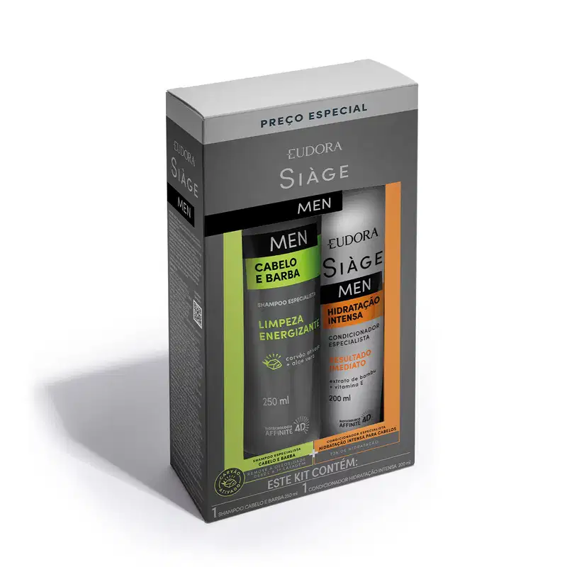 Kit Siàge Men: Shampoo Cabelo e Barba 250ml + Condicionador Hidratação Intensa 200ml