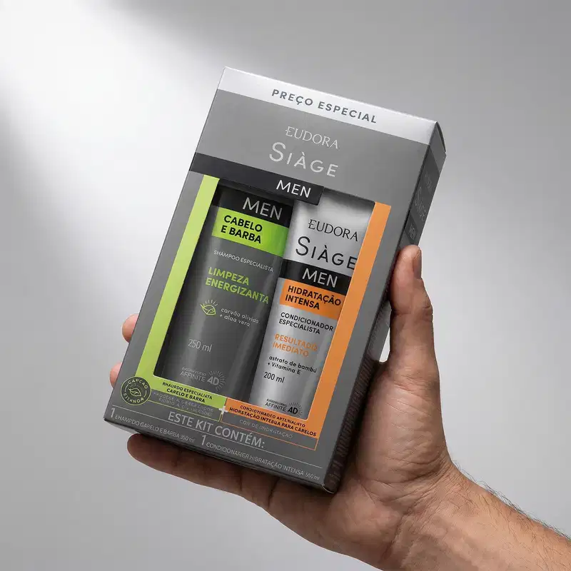 Kit Siàge Men: Shampoo Cabelo e Barba 250ml + Condicionador Hidratação Intensa 200ml