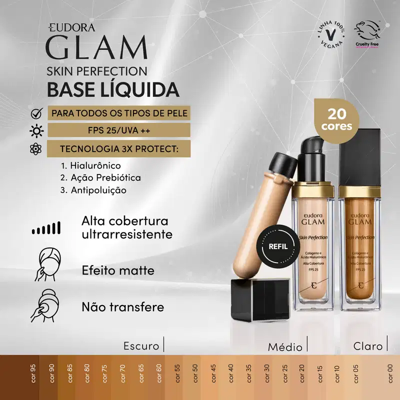 Base Líquida Glam Skin Perfection Cor 00 30ml