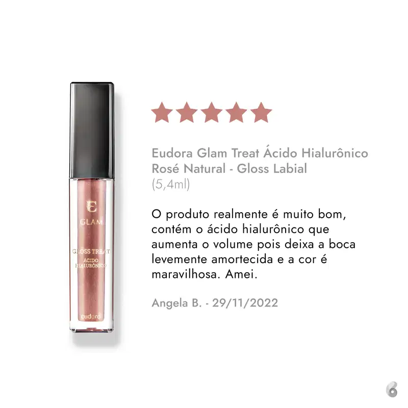 Eudora Glam Treat Ácido Hialurônico Rosé Natural - Gloss Labial 5,4ml
