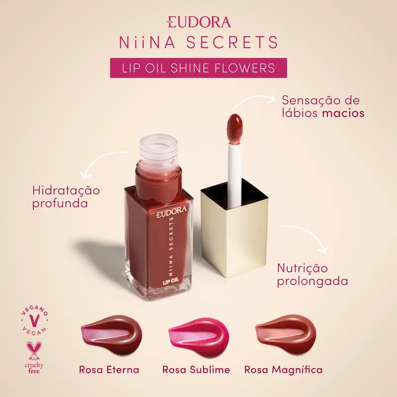 Lip Oil Shine Flowers Rosa Sublime Niina Secrets 7ml