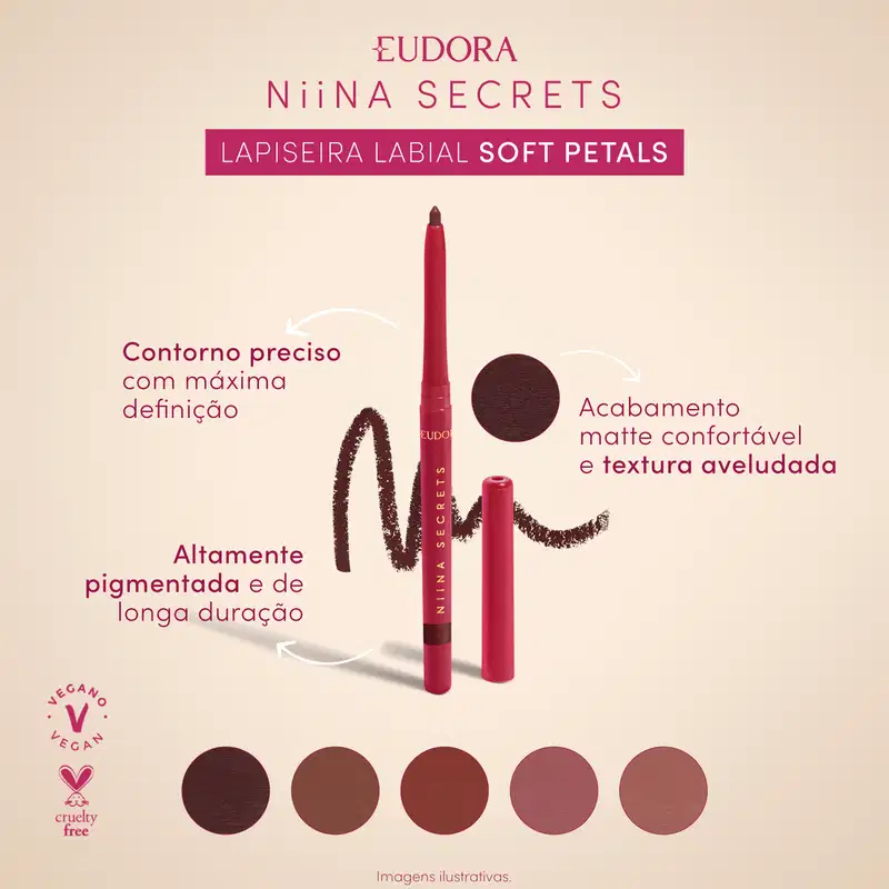 Lapiseira Labial Niina Secrets Soft Petals Marrom Aveludado 1,2g