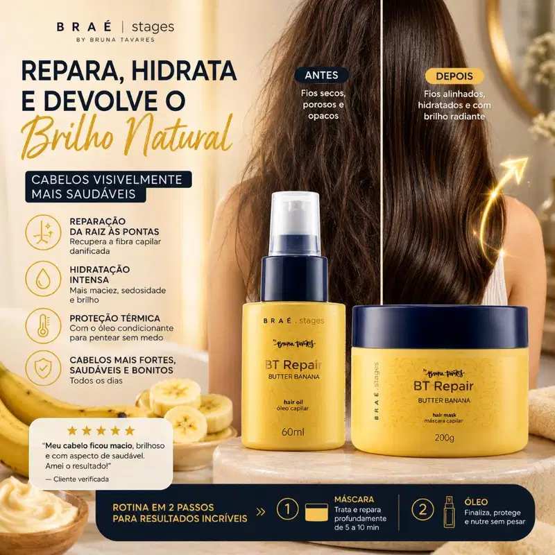Kit Braé Stages By Bruna Tavares Óleo Condicionante Repair Butter Banana + Máscara Condicionante Repair Butter Banana