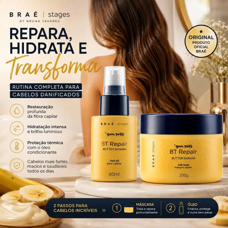 Kit Braé Stages By Bruna Tavares Óleo Condicionante Repair Butter Banana + Máscara Condicionante Repair Butter Banana