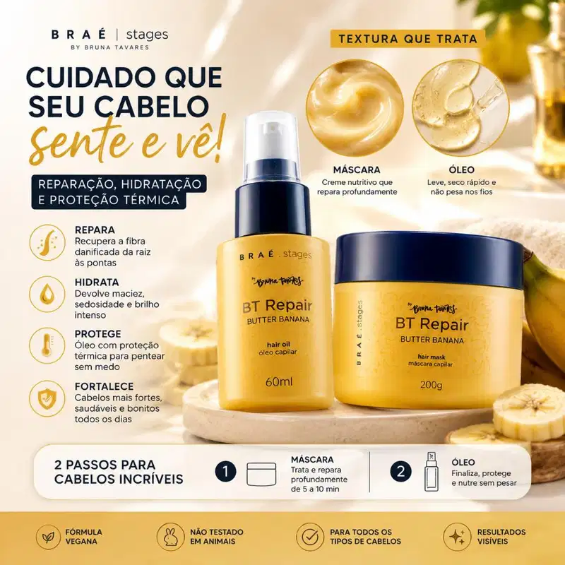 Kit Braé Stages By Bruna Tavares Óleo Condicionante Repair Butter Banana + Máscara Condicionante Repair Butter Banana