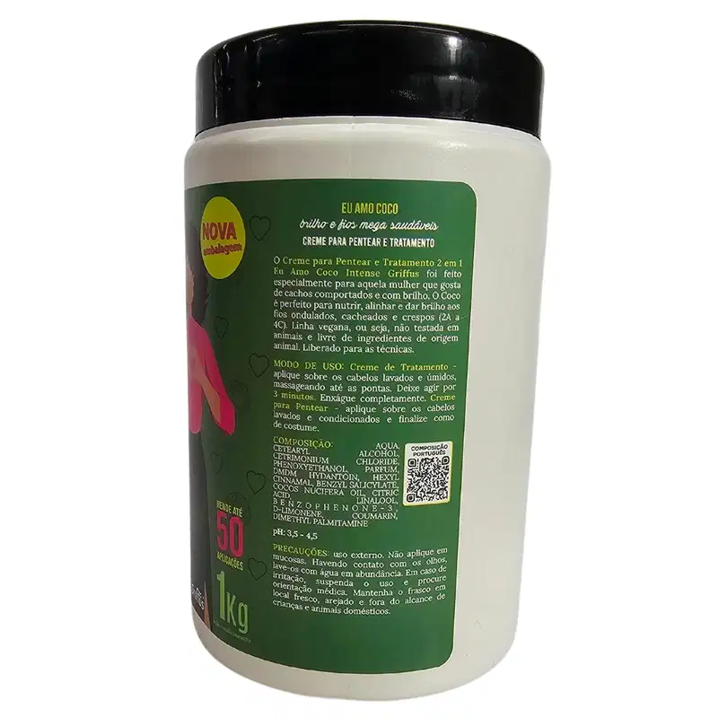 Griffus Intense Creme Para Pentear e Tratamento 2 em 1 Vegano Eu Amo Coco 1kg