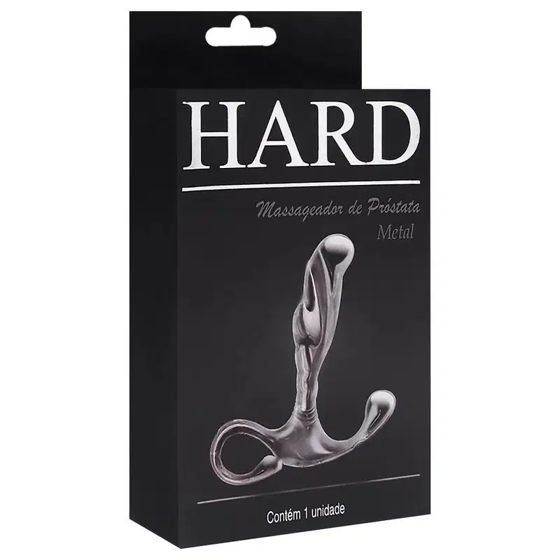 Hard - Massageador de próstata em metal com formato ergonômico e alça de segurança - 6,5 x 1,9 cm Rosa
