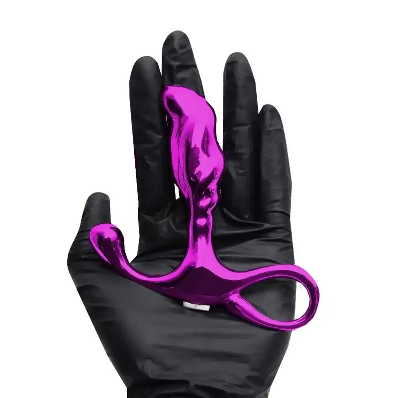 Hard - Massageador de próstata em metal com formato ergonômico e alça de segurança - 6,5 x 1,9 cm Rosa