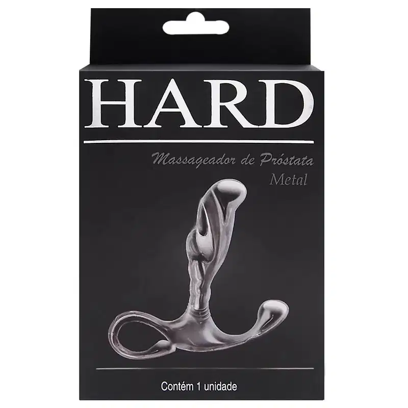Hard - Massageador de próstata em metal com formato ergonômico e alça de segurança - 6,5 x 1,9 cm Rosa