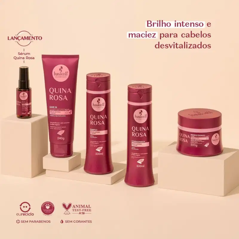 Kit Quina Rosa Haskell Shampoo, Condicionador e Máscara 500ml/g
