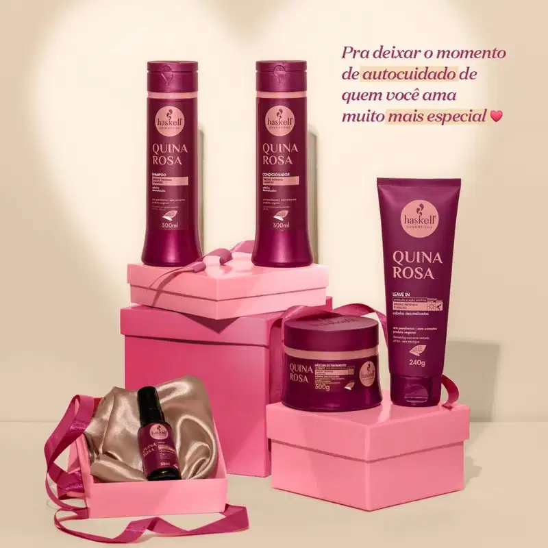 Kit Quina Rosa Haskell Shampoo, Condicionador e Máscara 500ml/g