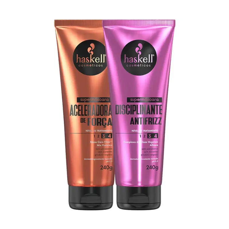Kit Supermáscaras Haskell Aceleradora de Força e Disciplinante Antifrizz 240g