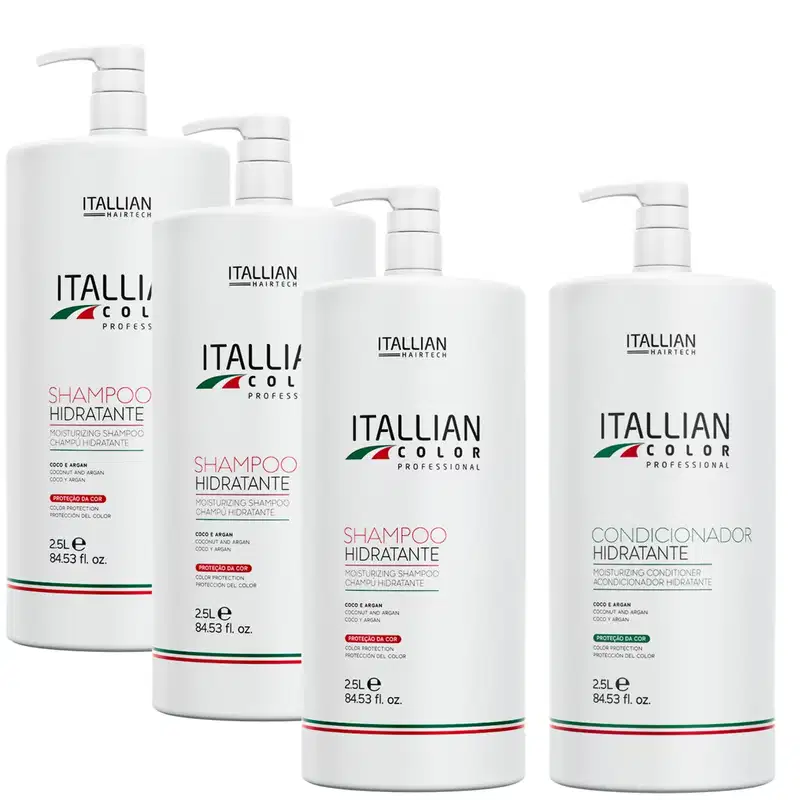 KIT 3 SHAMPOO HIDRATANTE 2,5 E 1 CONDICIONADOR 2,5 ITALLIAN COLOR
