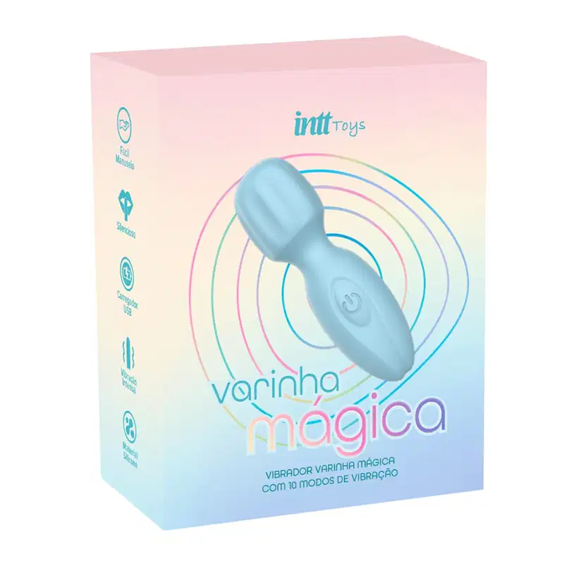 Vibrador Varinha Mágica Recarregável com 10 Modos de Vibração e Toque Aveludado Intt - Azul