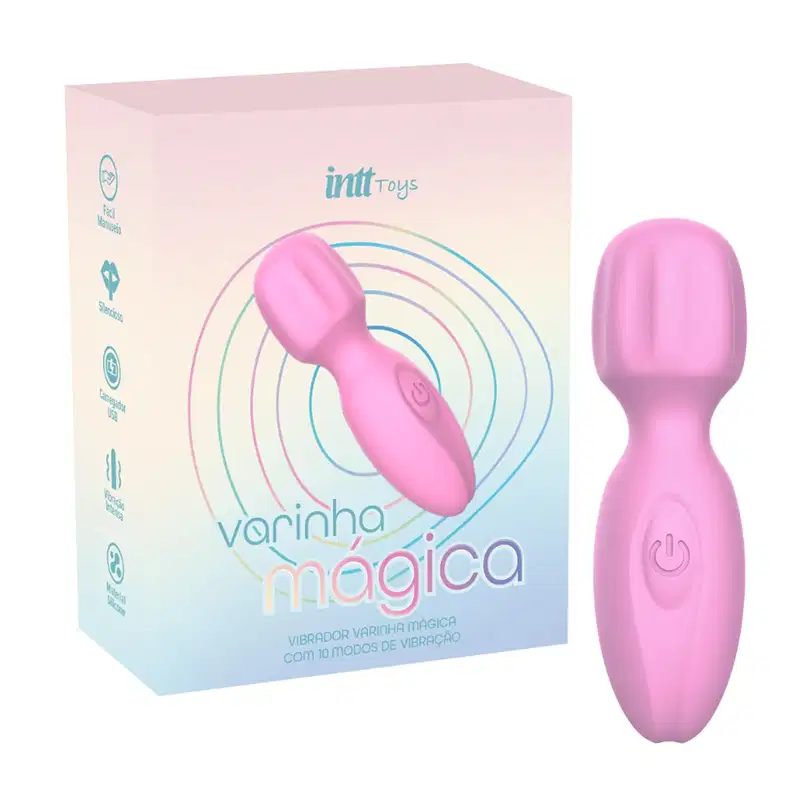 Vibrador Varinha Mágica Recarregável com 10 Modos de Vibração e Toque Aveludado Intt - Rosa