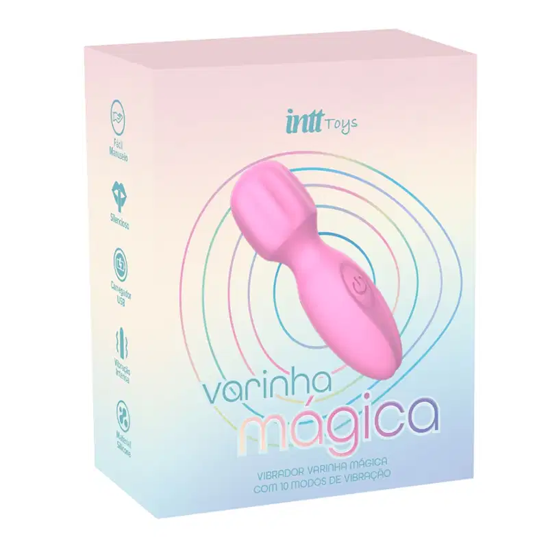Vibrador Varinha Mágica Recarregável com 10 Modos de Vibração e Toque Aveludado Intt - Rosa