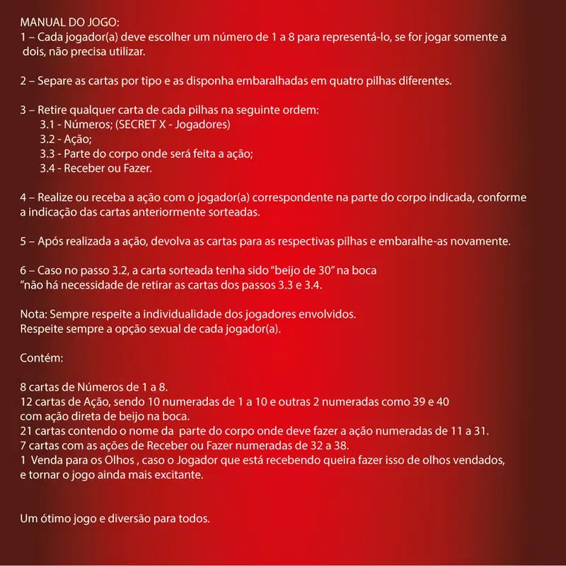 Secret X Jogo Erótico Para Casal ou Grupo