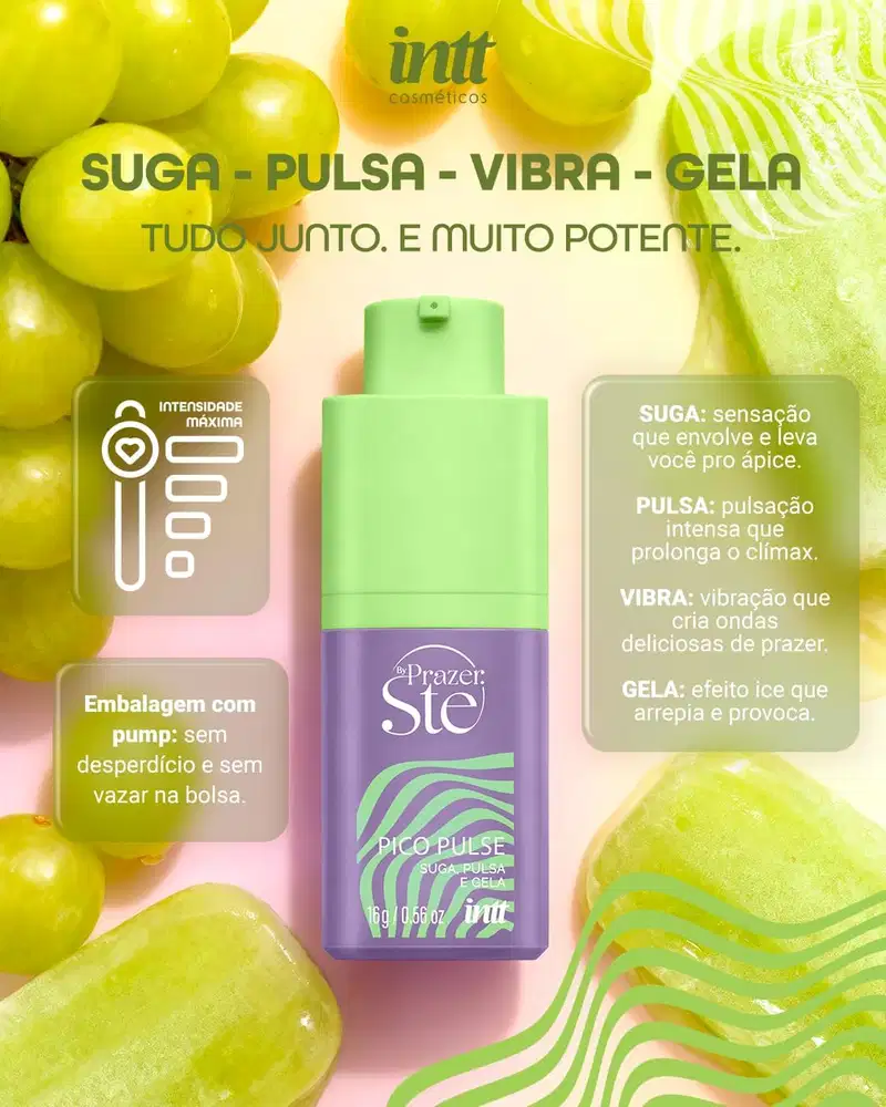Kit 2 Pico Pulse Intt Sugador em Gel Que Suga Pulsa Vibra E Excita Unissex Melancia e Picolé de Uva Verde