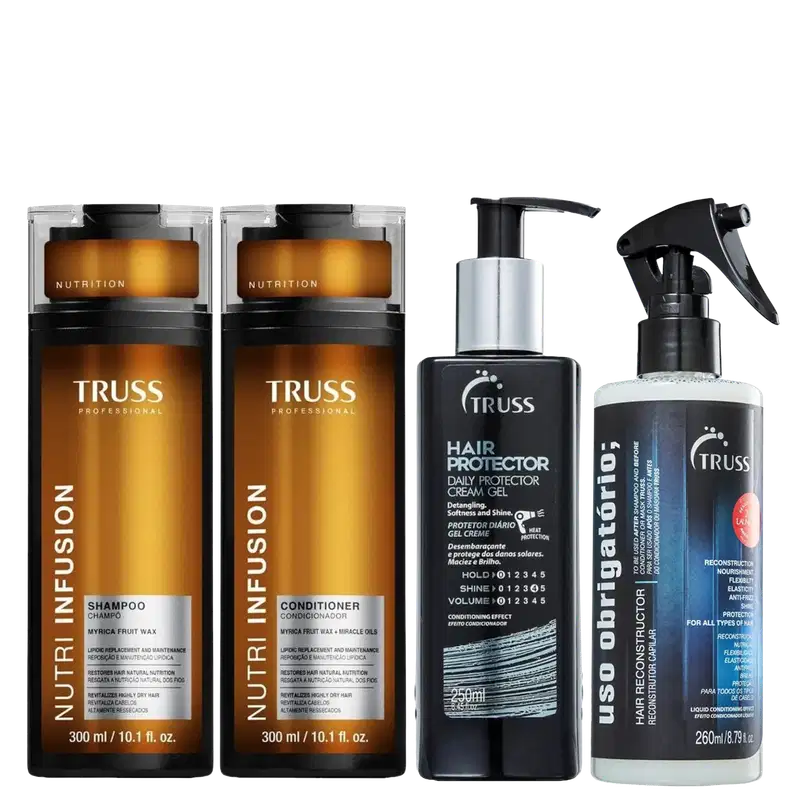 Kit Truss Nutri Infusion - Shampoo 300ml + Condicionador 300ml + Hair Protector 250ml + Uso Obrigatório Spray 260ml
