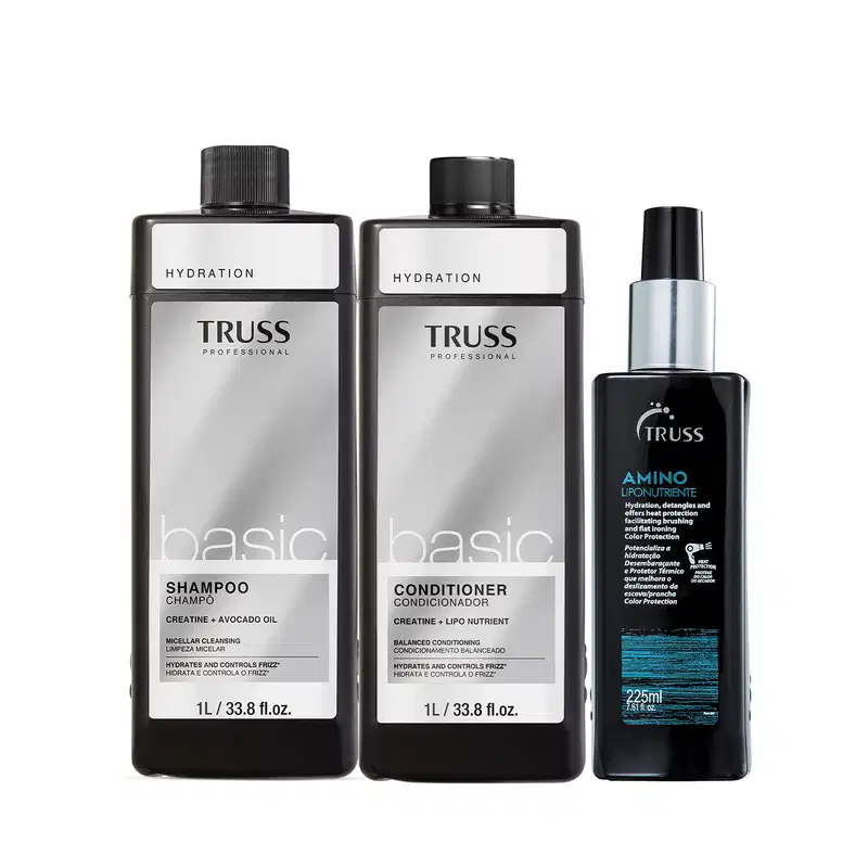 Combo TRUSS Cuidado Basic: Shampoo 1l + Condicionador 1l + Protetor Térmico Amino 225ml