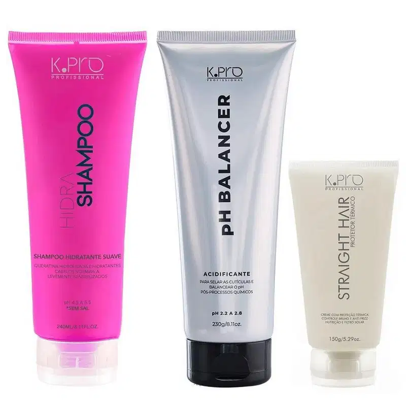 Kit K.Pro Hidra - Shampoo 240ml + pH Acidificante 230g + Straight Hair 150ml
