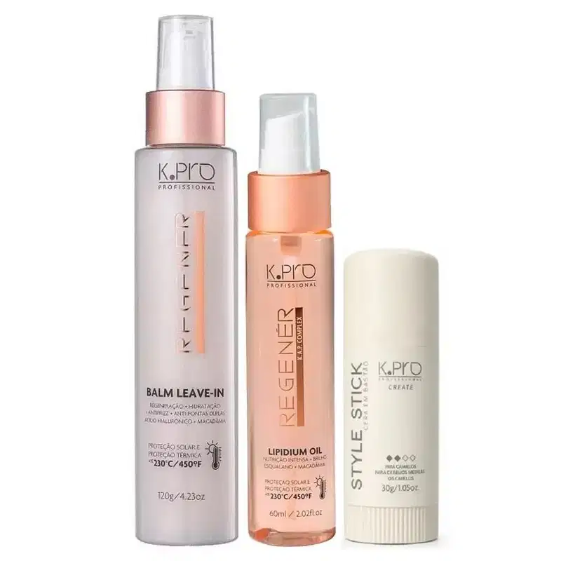 Kit K.Pro Regenér - Balm Leave-In 120g + Lipidium Oil 60ml + Style Stick 30g