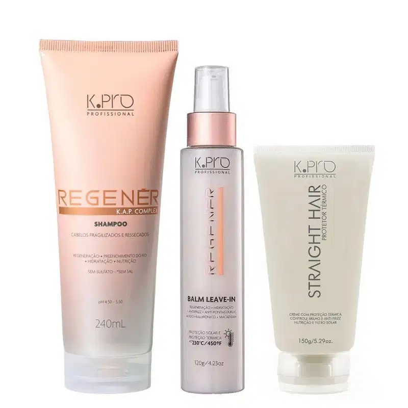 Kit K.Pro Regenér - Shampoo 240ml + Balm Leave-In 120g + Straight Hair 150ml