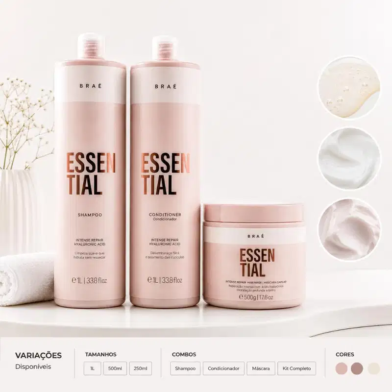 KIT Essential Shampoo 1L + Condicionador 1L + Máscara 500g