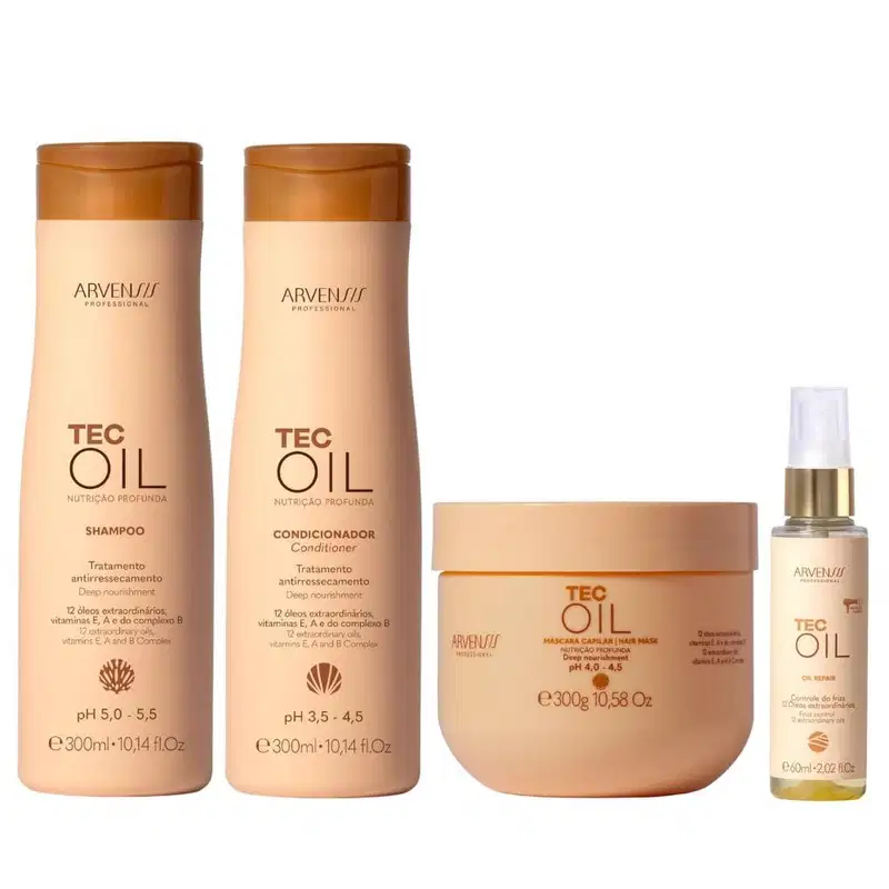 Kit Arvensis Cosméticos Naturais Tec Oil -Shampoo & Condicionador 300ml + Máscara 300g + Óleo 60ml