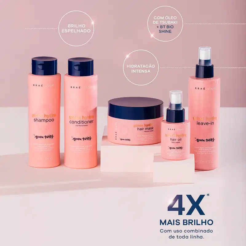 Kit Braé Stages by Bruna Tavares Gloss Hydra Shampoo 250ml + Condicionador 250ml + Máscara 200g + Óleo 60ml