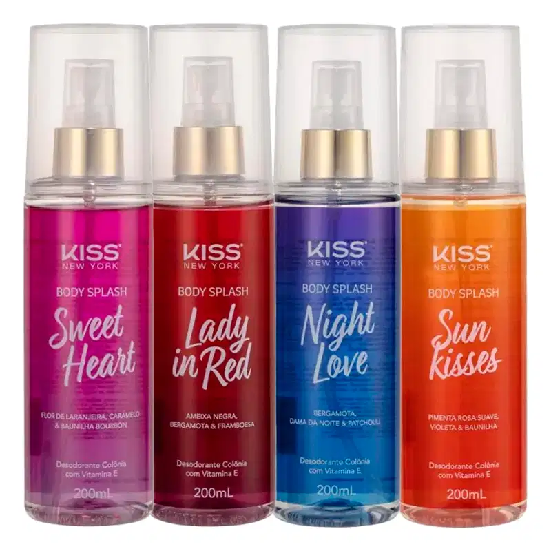 Kit Kiss New York Body Splash 200ml Lady In Red + Night Love + Sun Kisses + Sweer Heart