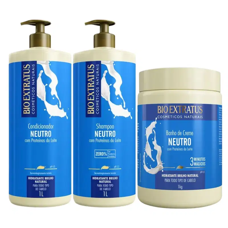 Kit Neutro Shampoo, Condicionador e Banho de Creme 1L Bio Extratus