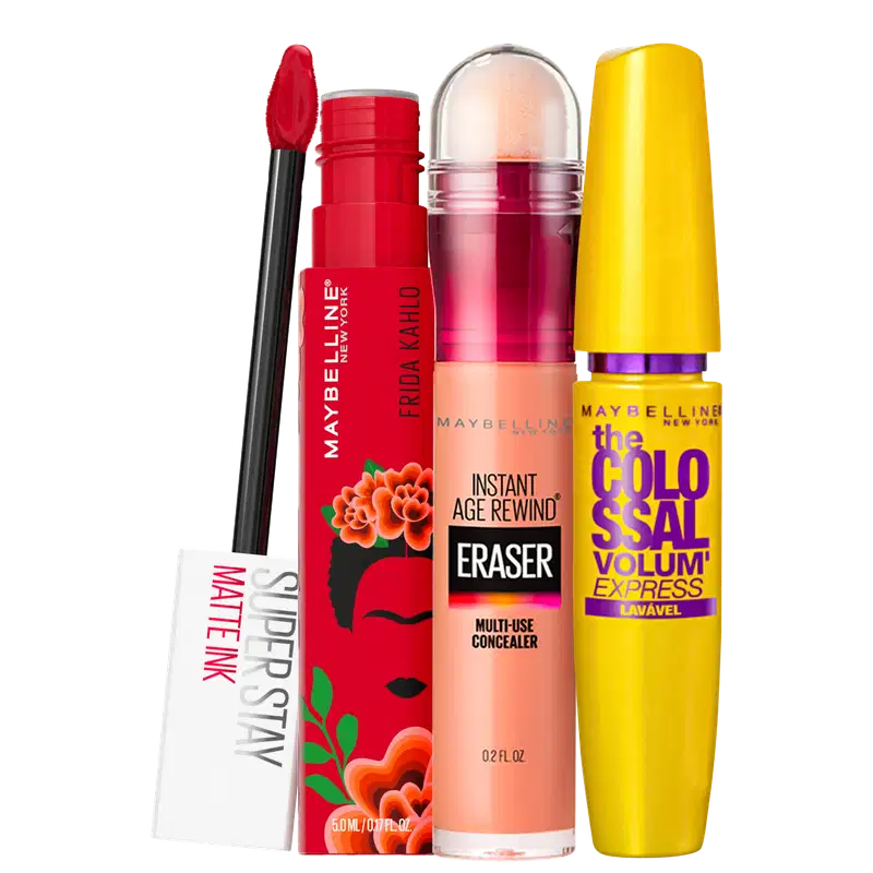 Kit Maybelline The Colossal Frida Kahlo Pioneer Eraser 140 Honey (3 Produtos)