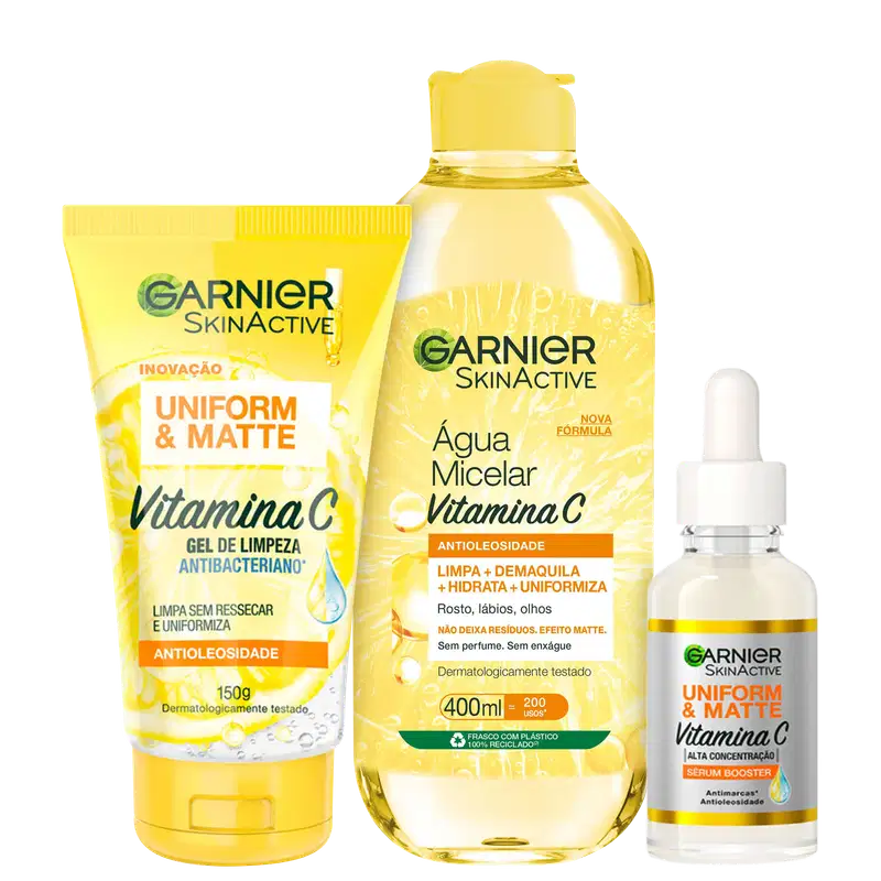 Kit Garnier SkinActive Uniform & Matte Vitamina C (3 Produtos)