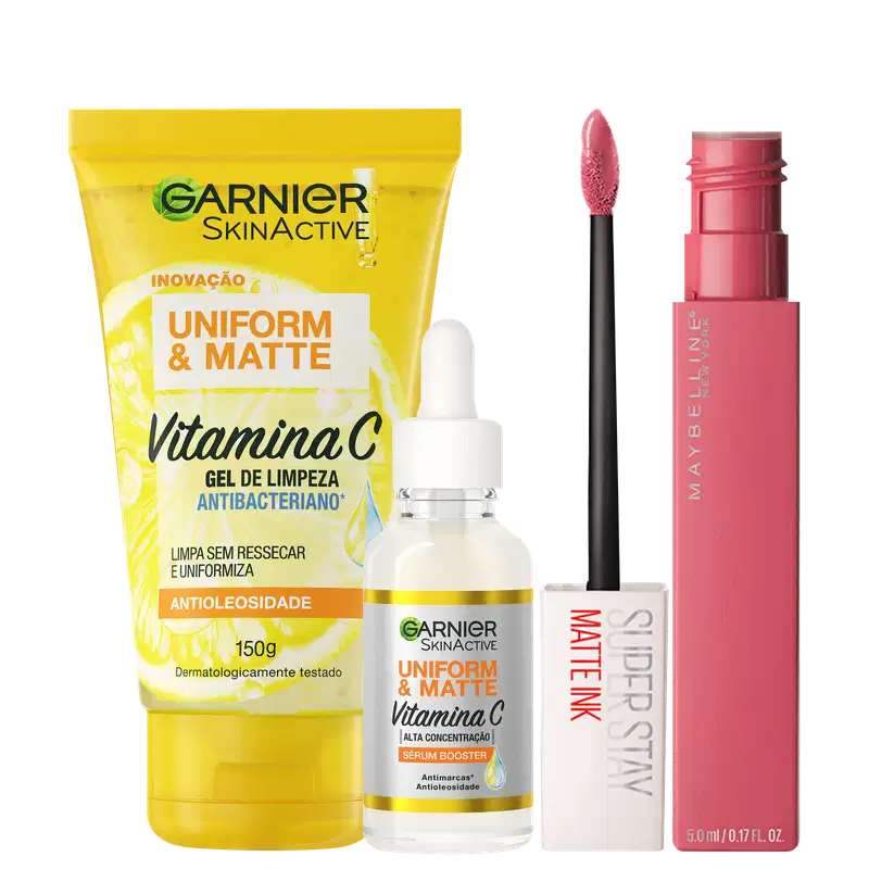 Kit Beleza na Web Garnier Uniform & Maybelline Superstay Matte Ink 15 (3 Produtos)