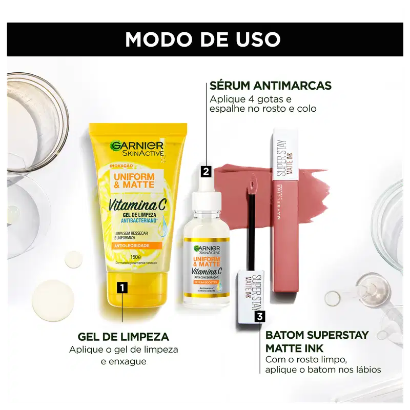 Kit Beleza na Web Garnier Uniform & Maybelline Superstay Matte Ink 15 (3 Produtos)