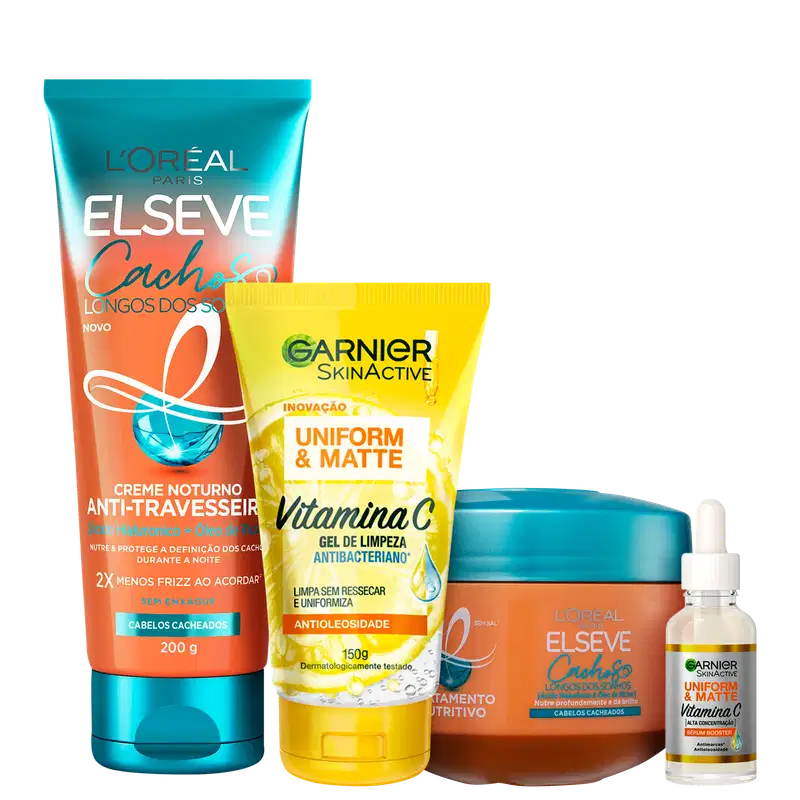 Kit Beleza na Web Garnier Uniform & Matte Vitamina C & Elseve L'Oréal Paris Cachos Longos dos Sonhos (4 Produtos)